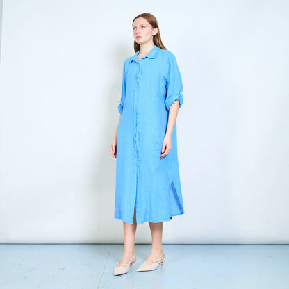 Abito chemisier lungo donna con bottoni e maniche arrotolabili