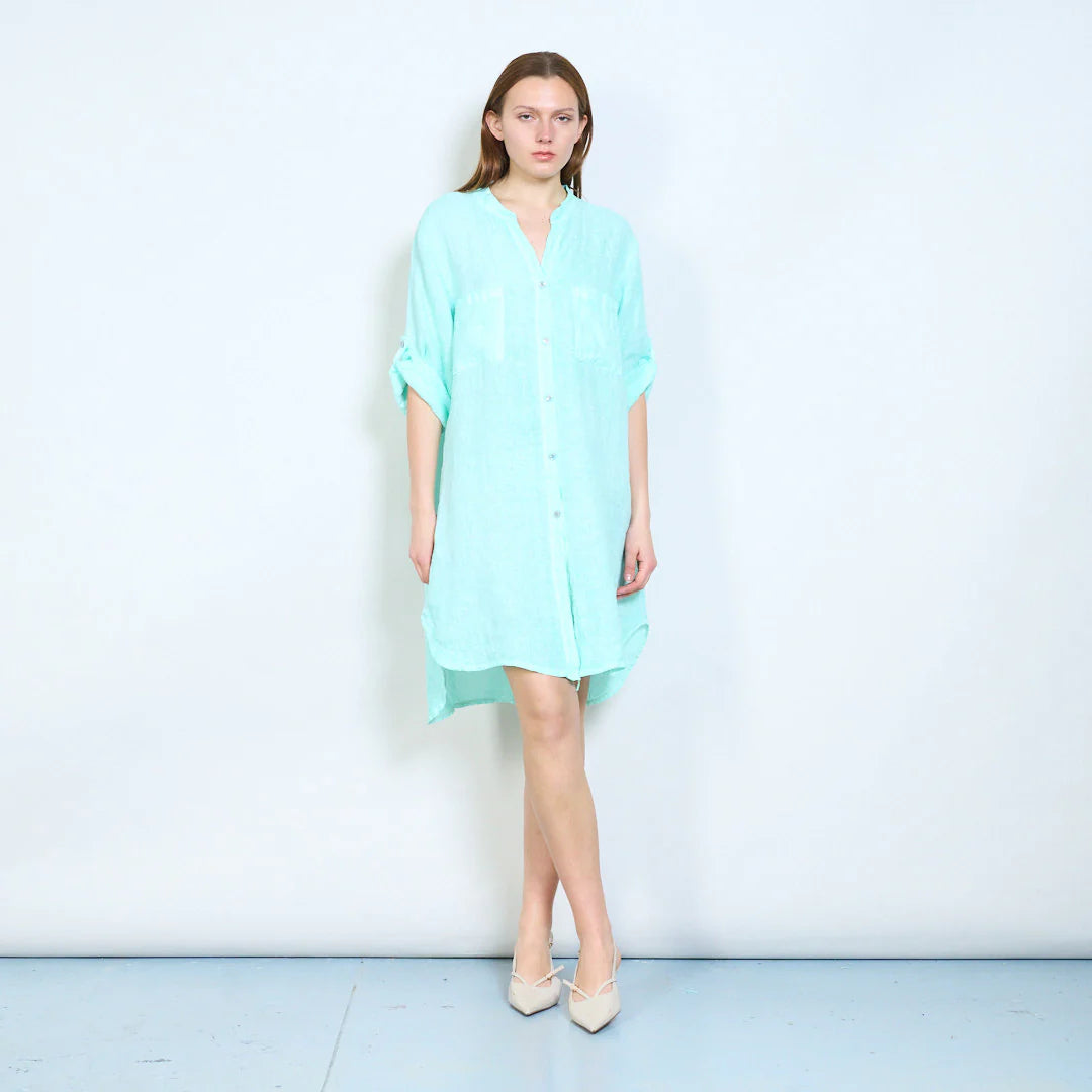 Abito chemisier donna ampio con bottoni e maniche arrotolabili