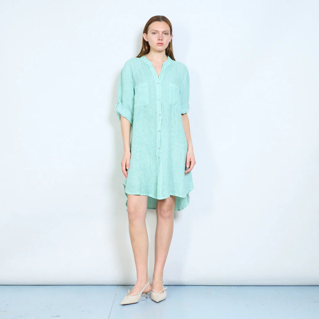 Abito chemisier donna ampio con bottoni e maniche arrotolabili