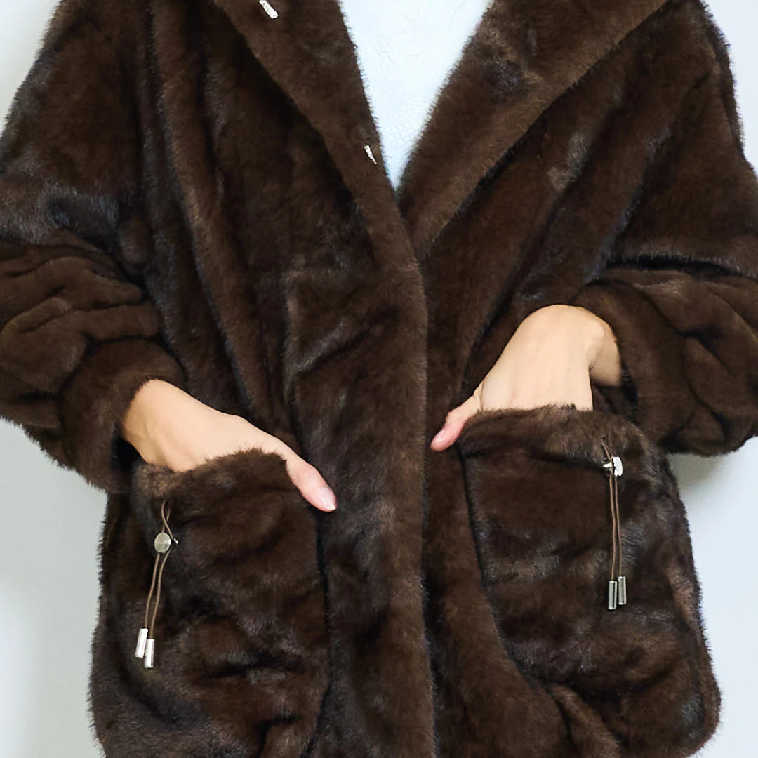 Women's Short Coat with Faux Fur Hood
