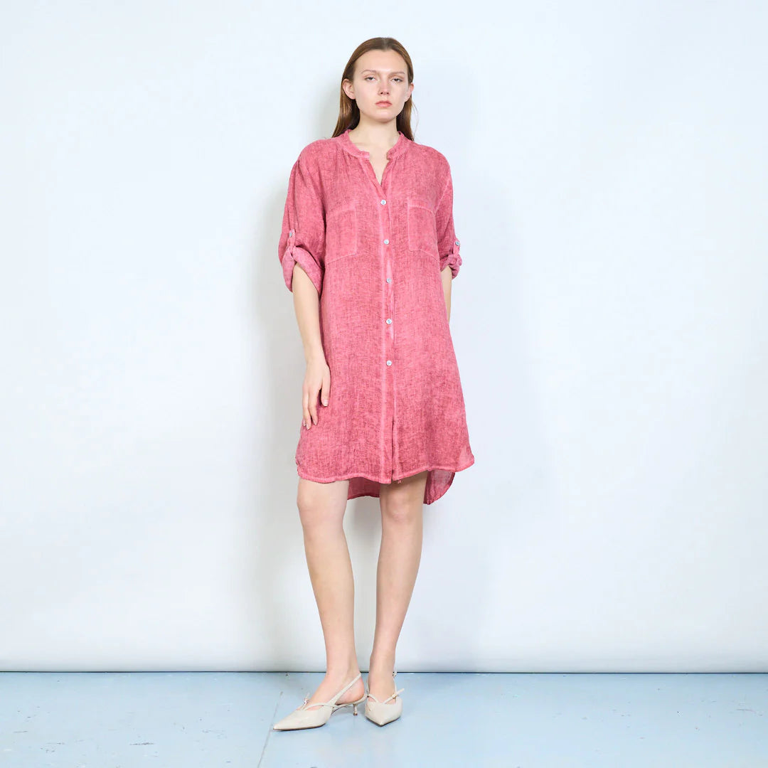 Abito chemisier donna ampio con bottoni e maniche arrotolabili