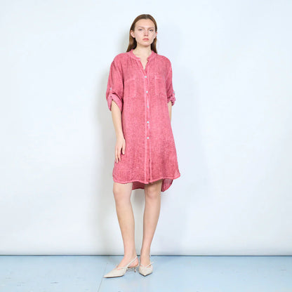 Abito chemisier donna ampio con bottoni e maniche arrotolabili