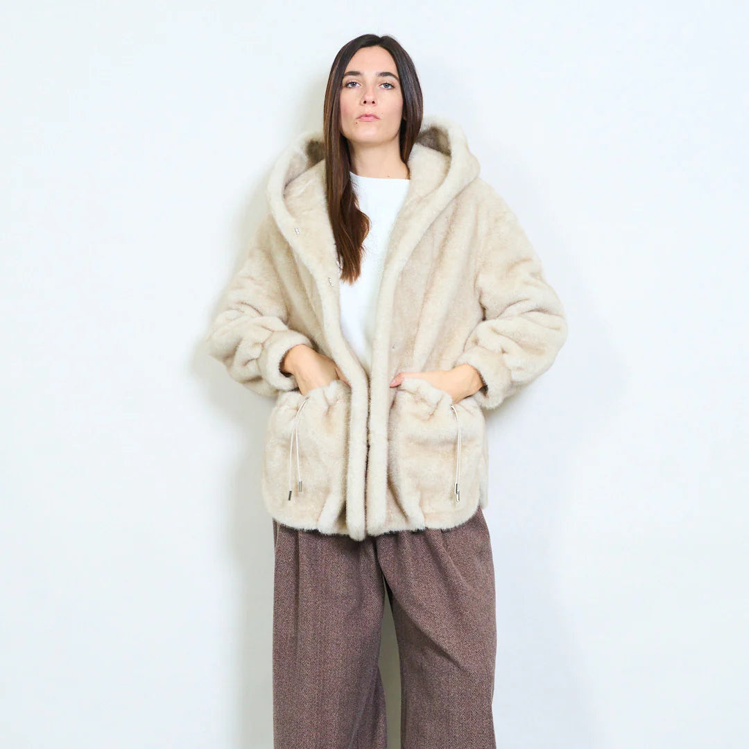 Women's Short Coat with Faux Fur Hood