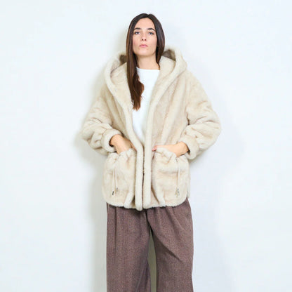Women's Short Coat with Faux Fur Hood