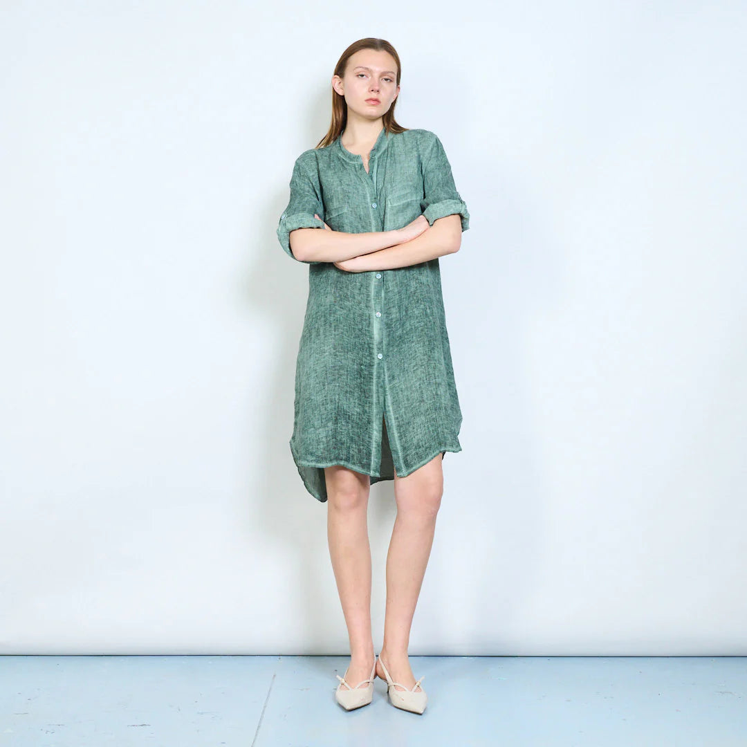 Abito chemisier donna ampio con bottoni e maniche arrotolabili