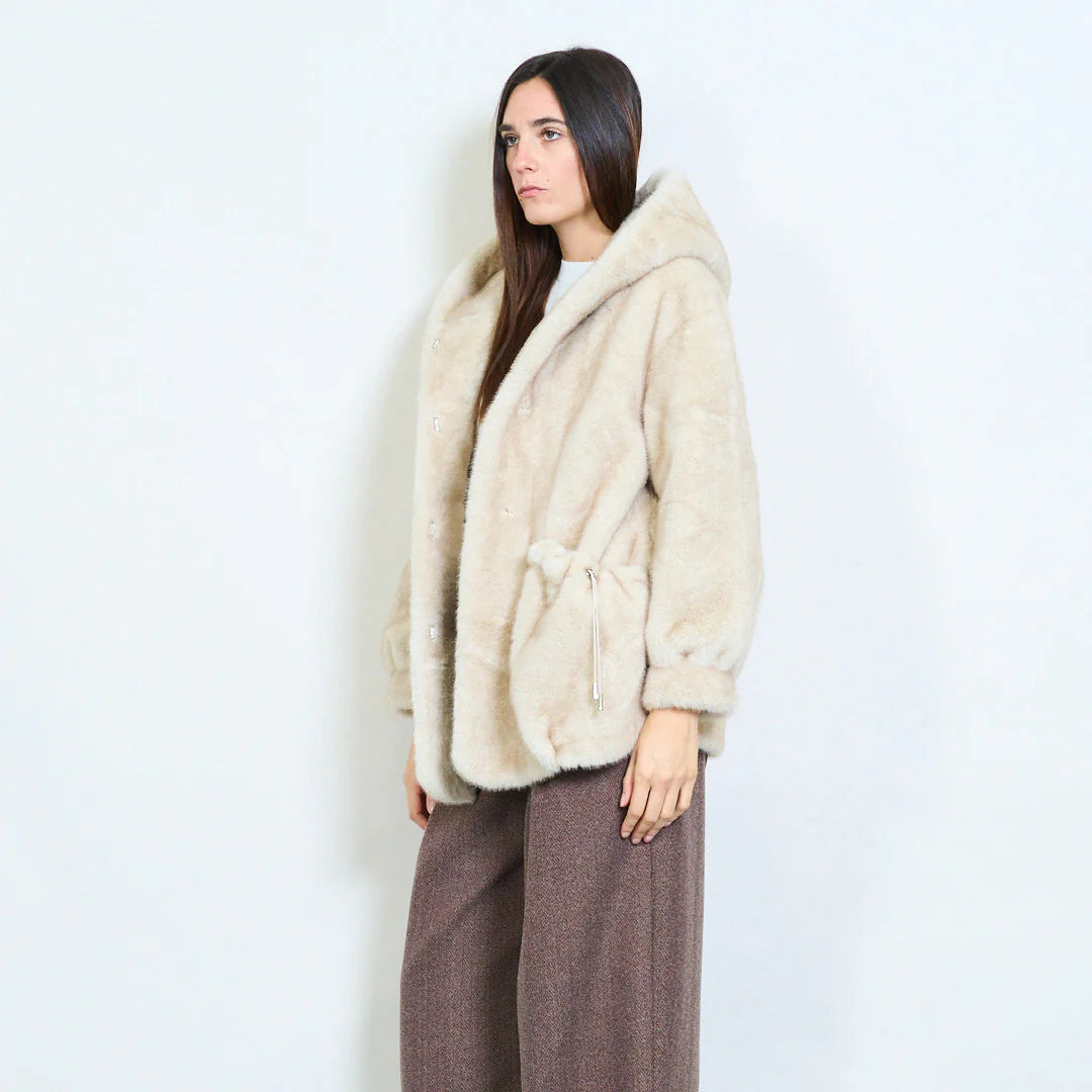 Women's Short Coat with Faux Fur Hood