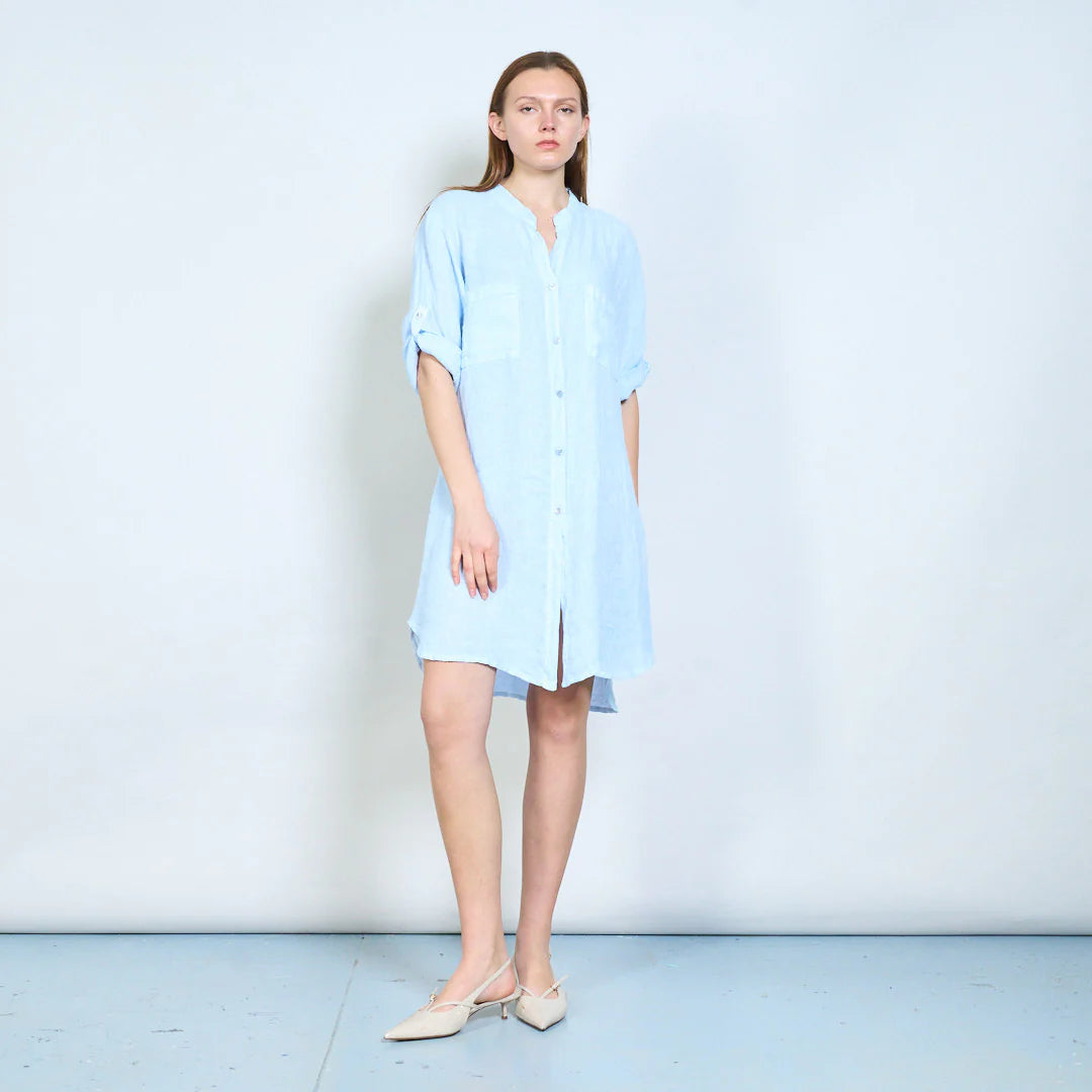 Abito chemisier donna ampio con bottoni e maniche arrotolabili