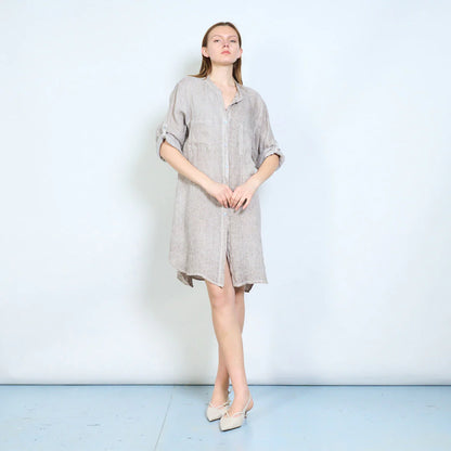 Abito chemisier donna ampio con bottoni e maniche arrotolabili