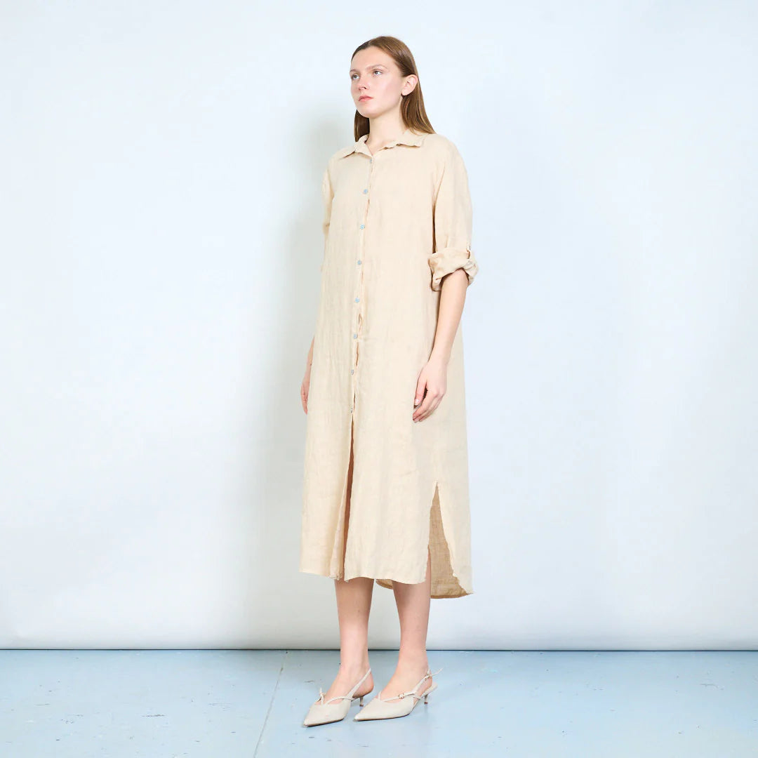 Abito chemisier lungo donna con bottoni e maniche arrotolabili