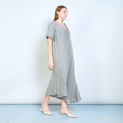 Abito lungo donna ampio con scollo rifinito e maniche corte