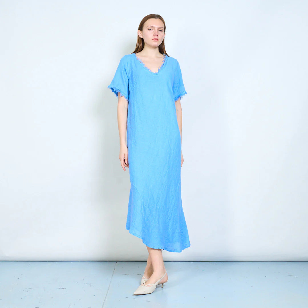 Abito lungo donna ampio con scollo rifinito e maniche corte