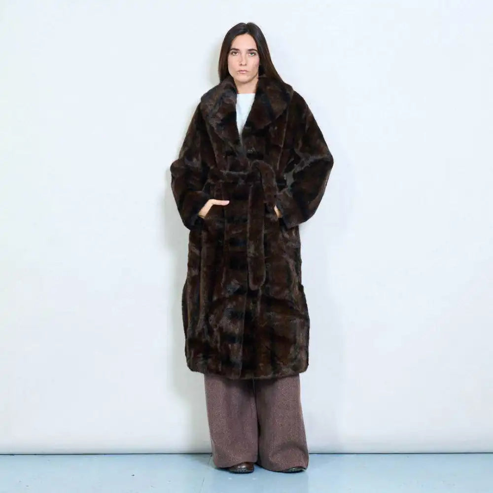 Cappotto Donna Cacao in Eco Pelliccia