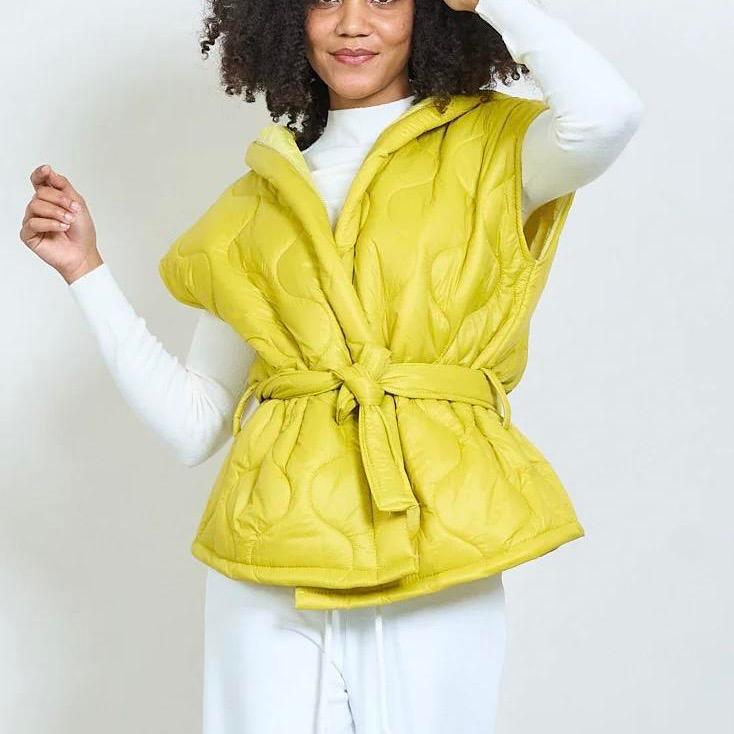 Gilet Donna Casual con Cappuccio e Cintura Versatile e Pratico per Look Casual