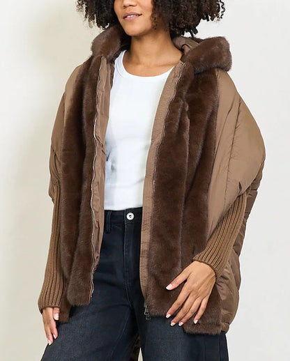 Women's Down Jacket with Faux Fur Hood | Medium-Long Padded Coat