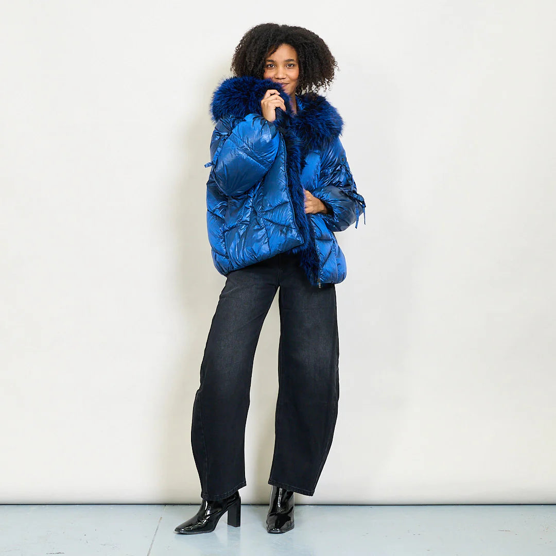 Women's down jacket with maxi faux fur hood