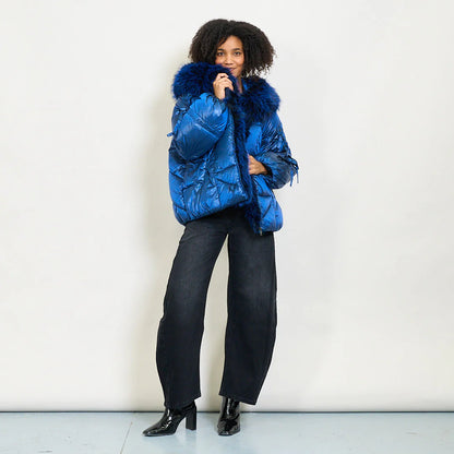 Women's down jacket with maxi faux fur hood