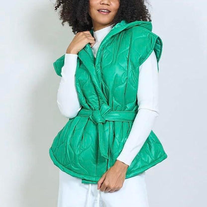 Gilet Donna Casual con Cappuccio e Cintura Versatile e Pratico per Look Casual