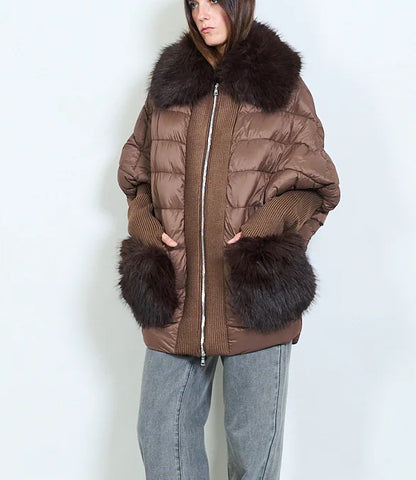 Women's down jacket with faux fur collar