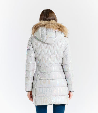 Piumino lucido con bordo in pelliccia di coniglio – Sunnyday