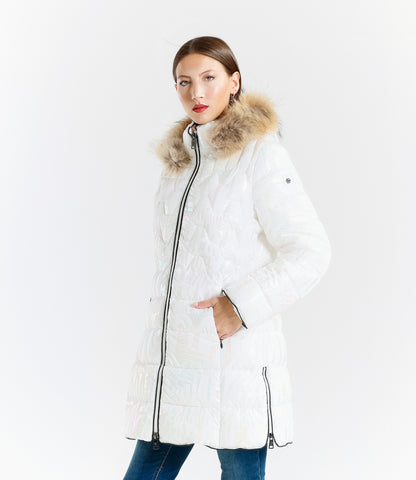Piumino lucido con bordo in pelliccia di coniglio – Sunnyday