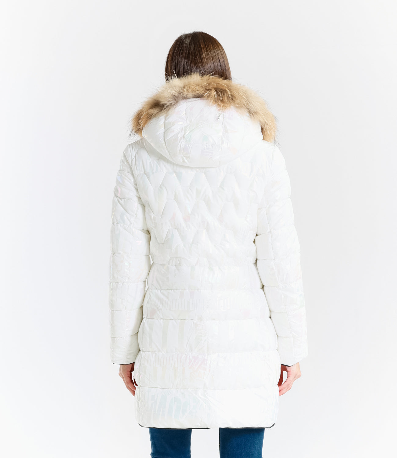 Piumino lucido con bordo in pelliccia di coniglio – Sunnyday