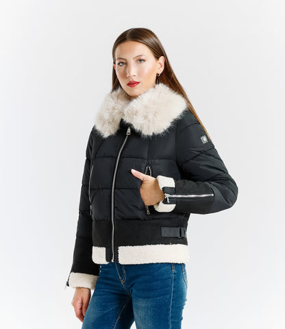 Women's short padded jacket with fur collar
