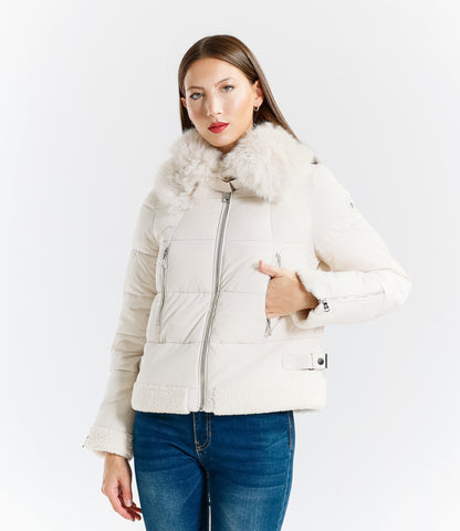 Women's short padded jacket with fur collar