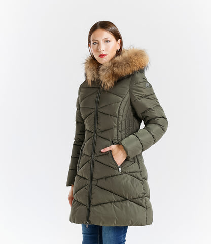 Piumino  donna con cappuccio e bordo in pelliccia – Sunnyday