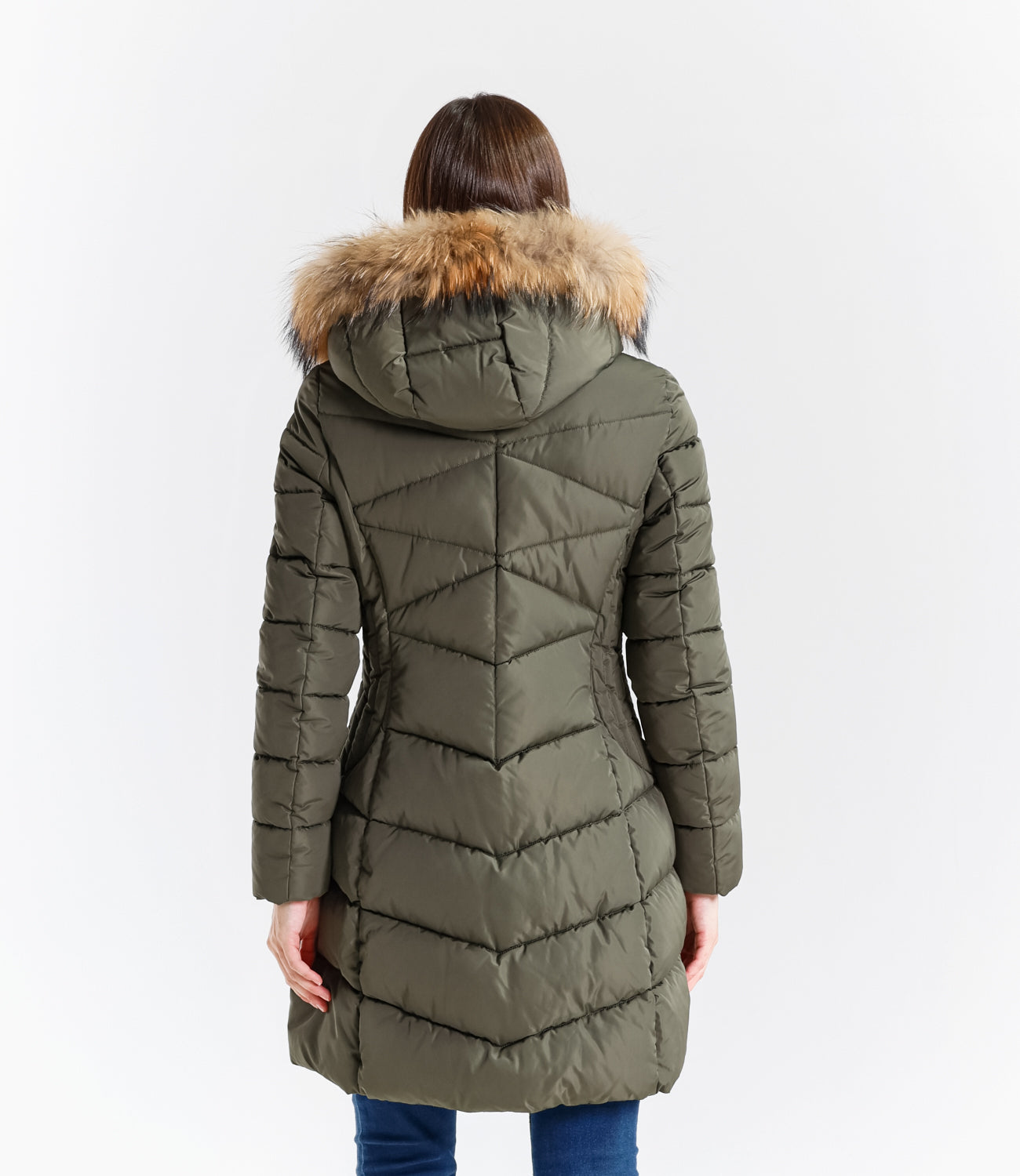 Piumino  donna con cappuccio e bordo in pelliccia – Sunnyday