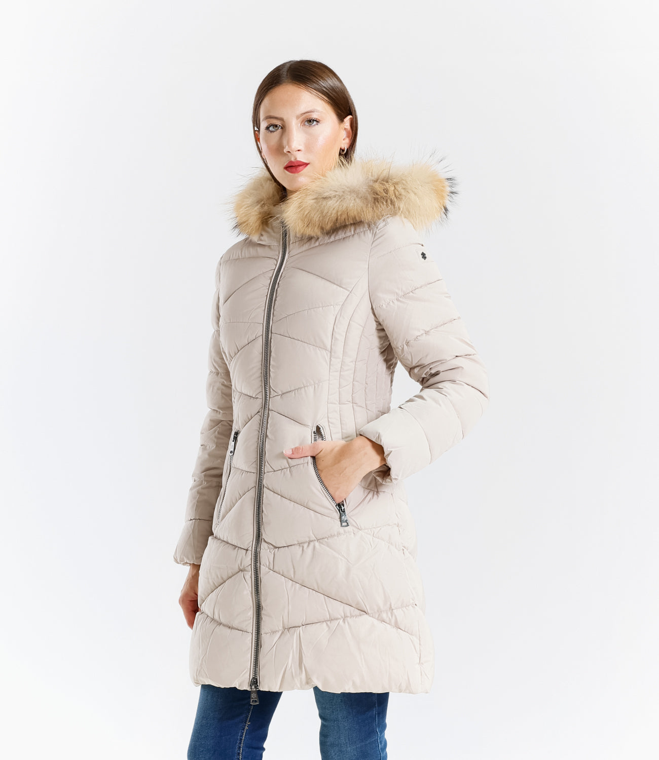 Piumino  donna con cappuccio e bordo in pelliccia – Sunnyday