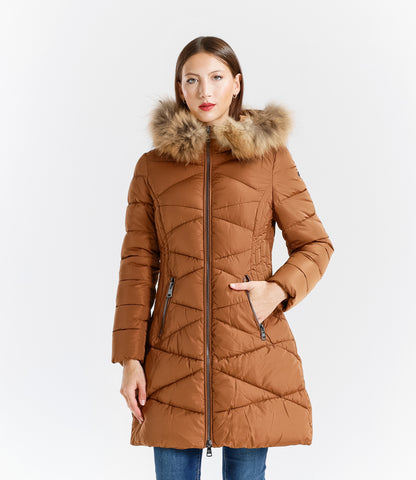 Piumino  donna con cappuccio e bordo in pelliccia – Sunnyday