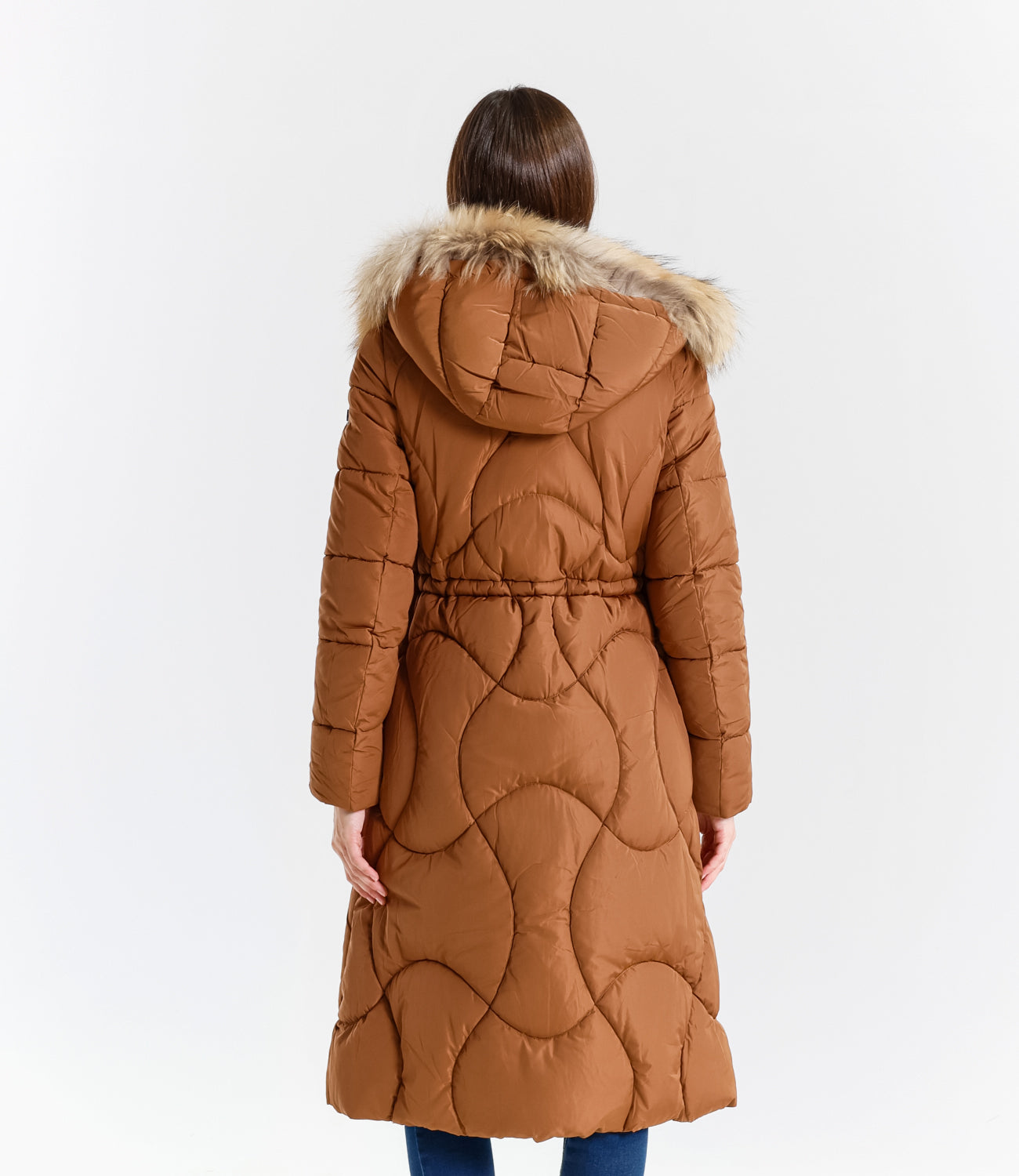 Piumino lungo donna con cappuccio e bordo in pelliccia vera staccabile