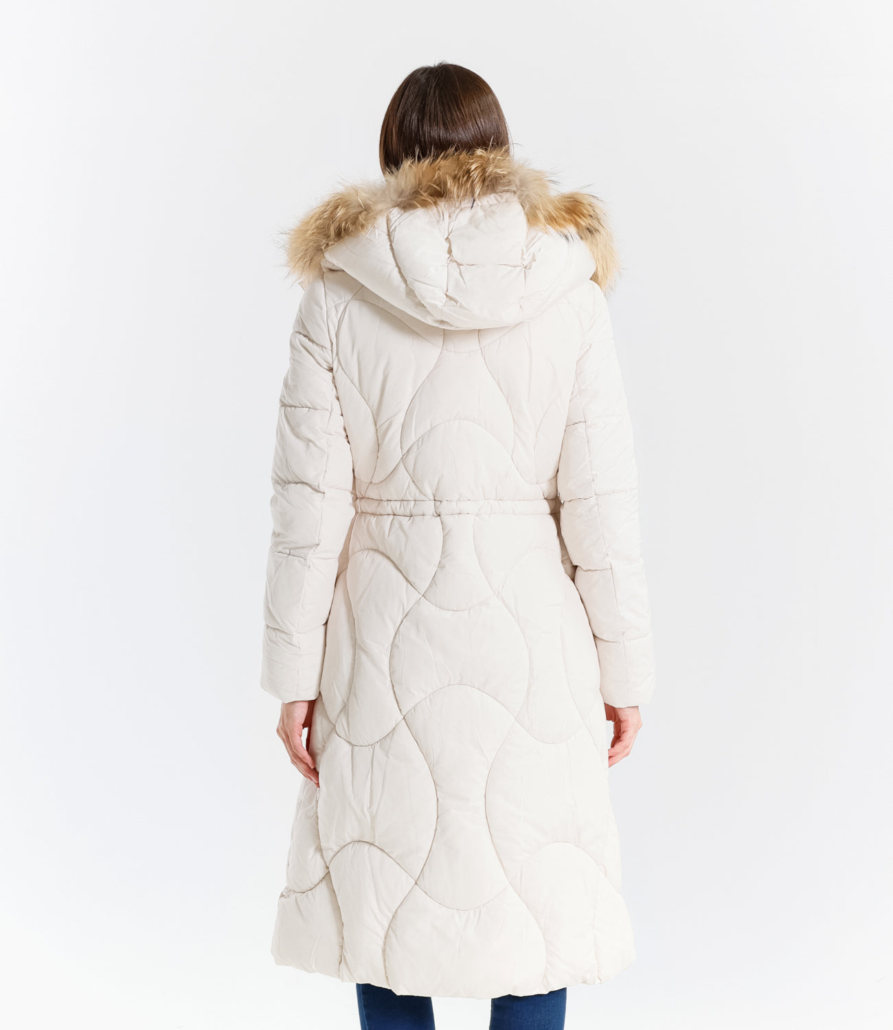 Piumino lungo donna con cappuccio e bordo in pelliccia vera staccabile