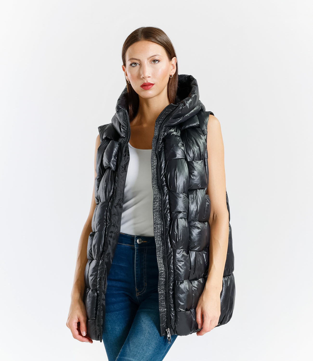 Gilet Imbottito Effetto Lucido Casual E alla Moda Design Elegante Versatile e Moderno per Look Chic e Pratico